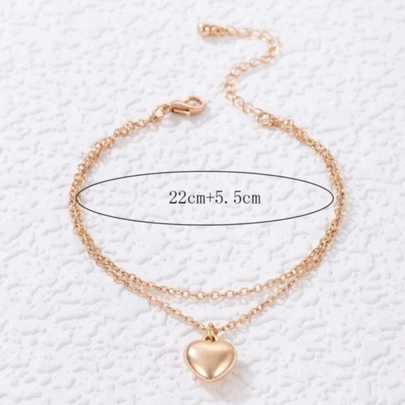 Heart Charm Layered Anklet Golden Chain - Picture 4 of 7